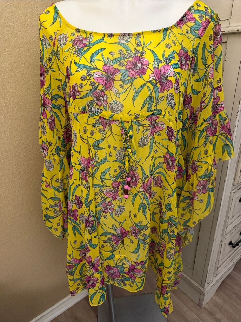 Jessica Simpson Yellow Floral Front Tie Swim Cover Up
